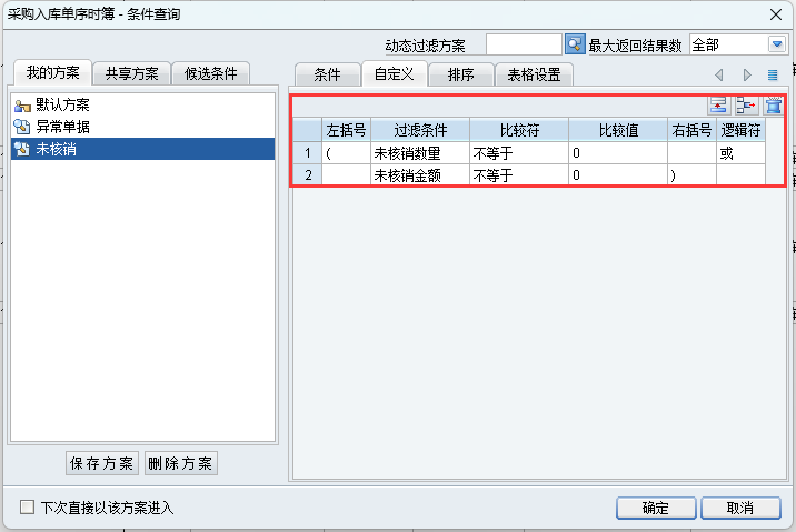 应付未核销自定义条件